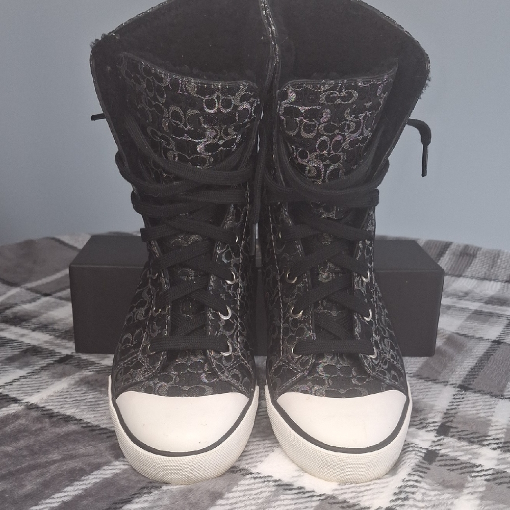 Vintage Coach Black and White High-Top Sneakers